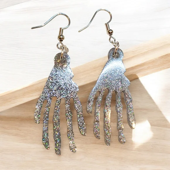 Skeleton Hands/ Handmade Resin Earrings - Picture 3 of 4